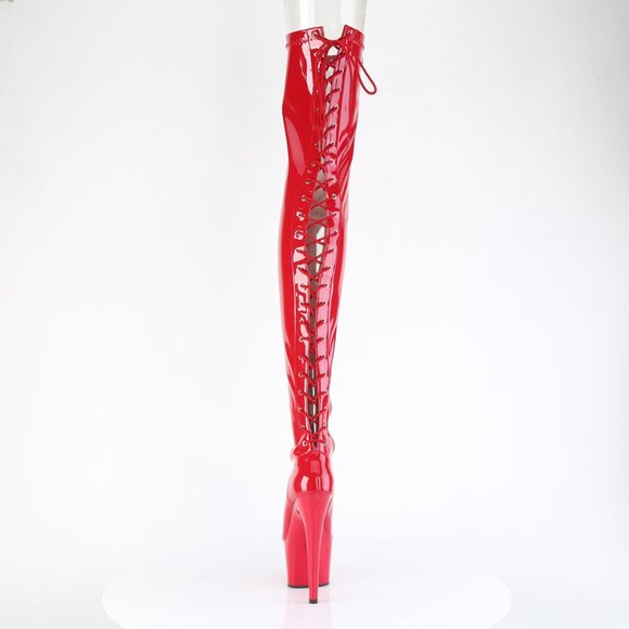Platform Heel Patent Leather Lace Up Back Thigh High Boots - Picture 3 of 5